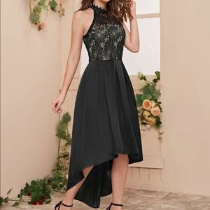 Black lace high low dress